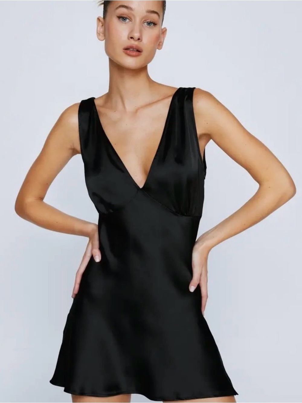 NastyGal
Petite Satin V Neck Mini Dress